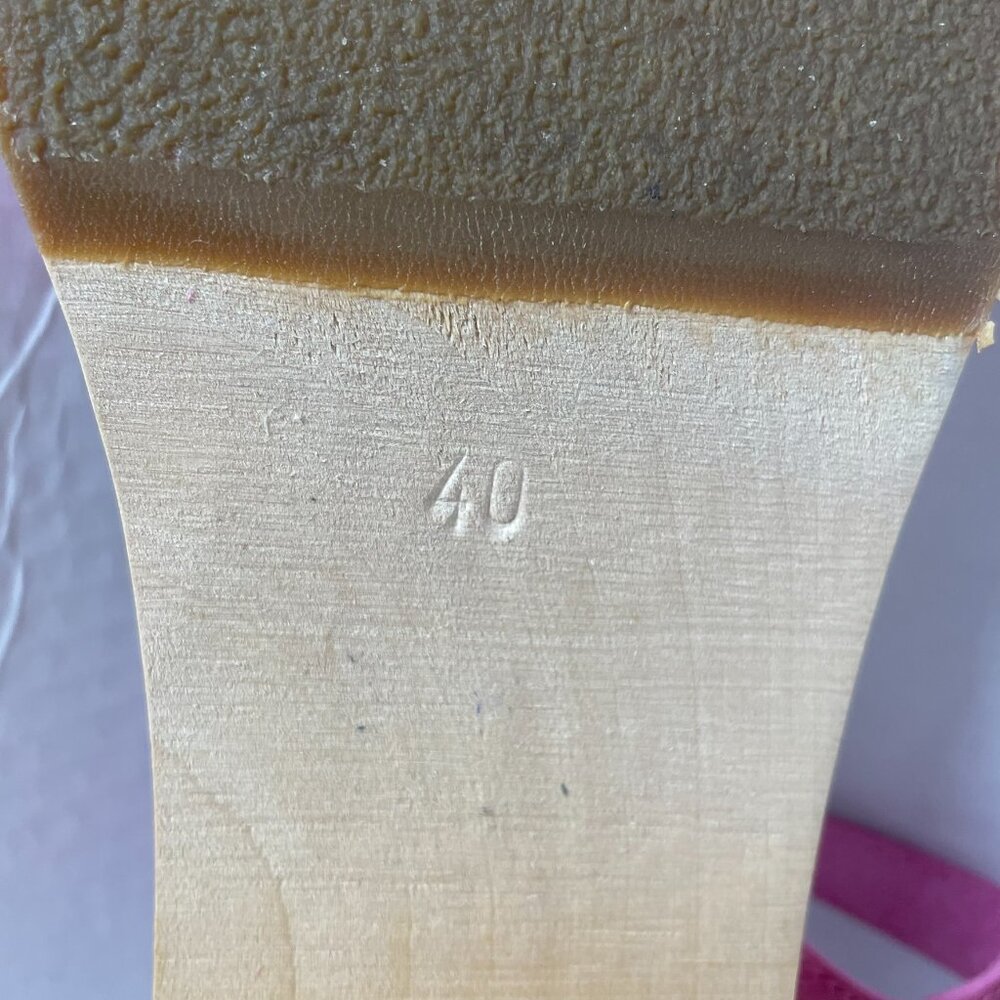 Swedish Hasbeens Pink Leather Wooden Platform Sandals - Picture 9 of 9